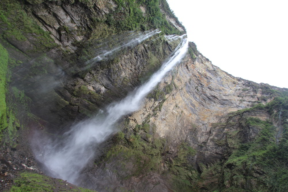 View of Gocta waterfall from the base of the fall