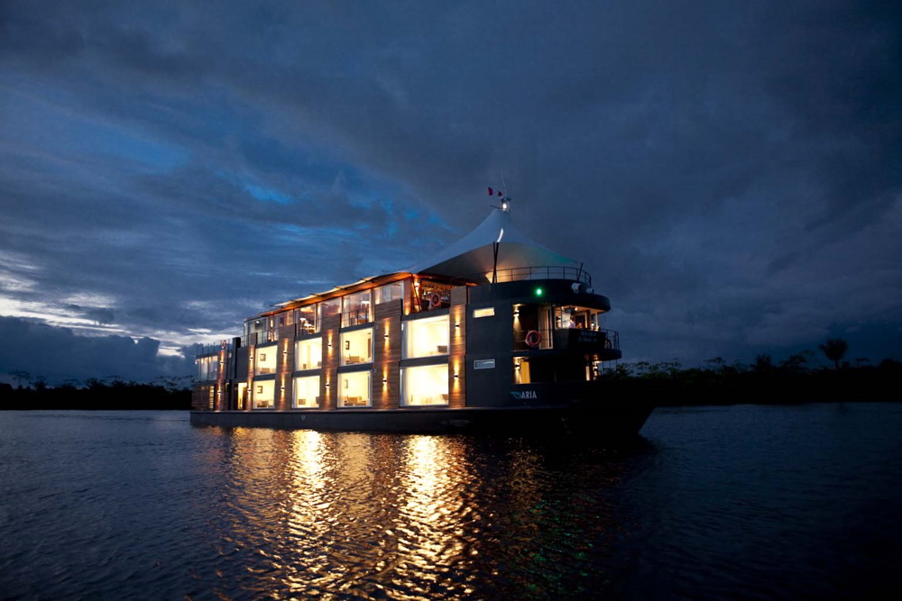 Aria Amazon cruise - vessel at night