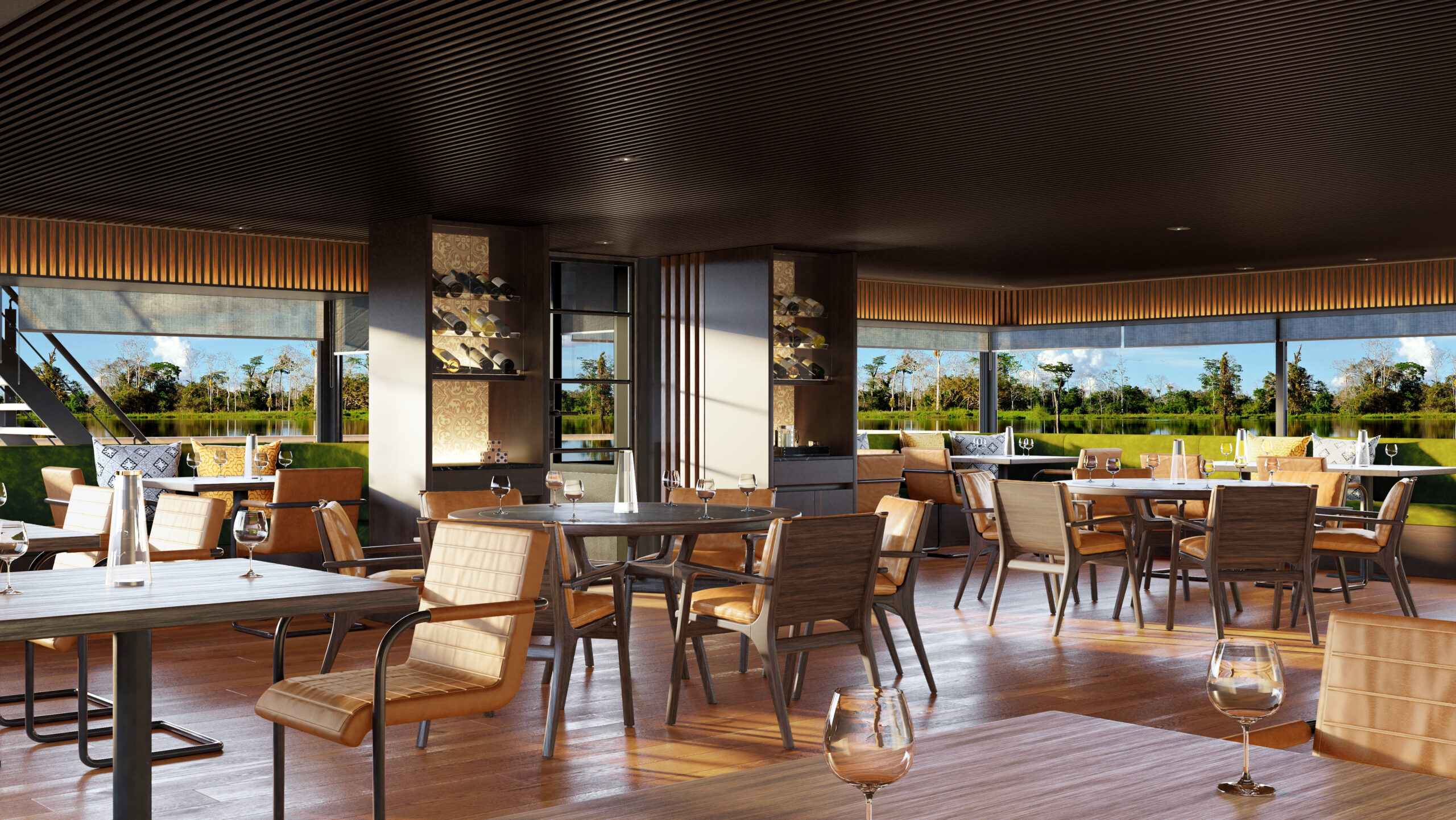 Explore The Peruvian Amazon With Aqua Expeditions’ New Vessel 4 AquaNera dining room scaled